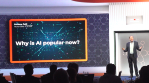 AI Expert Andrew Grill on stage in Dubai for Discover Global
