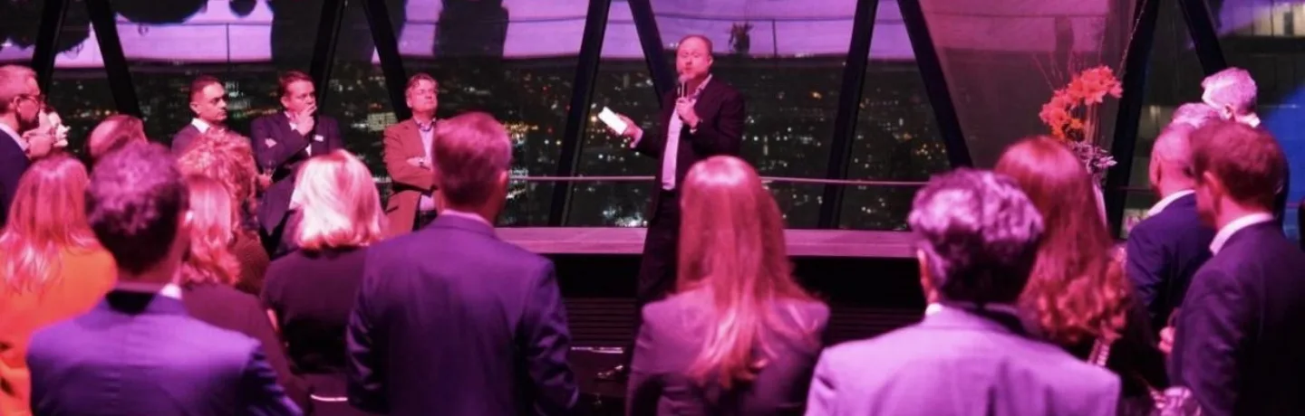Andrew Grill holds the audience at the top of the Gherkin in London for RWK Goodman Lawyers