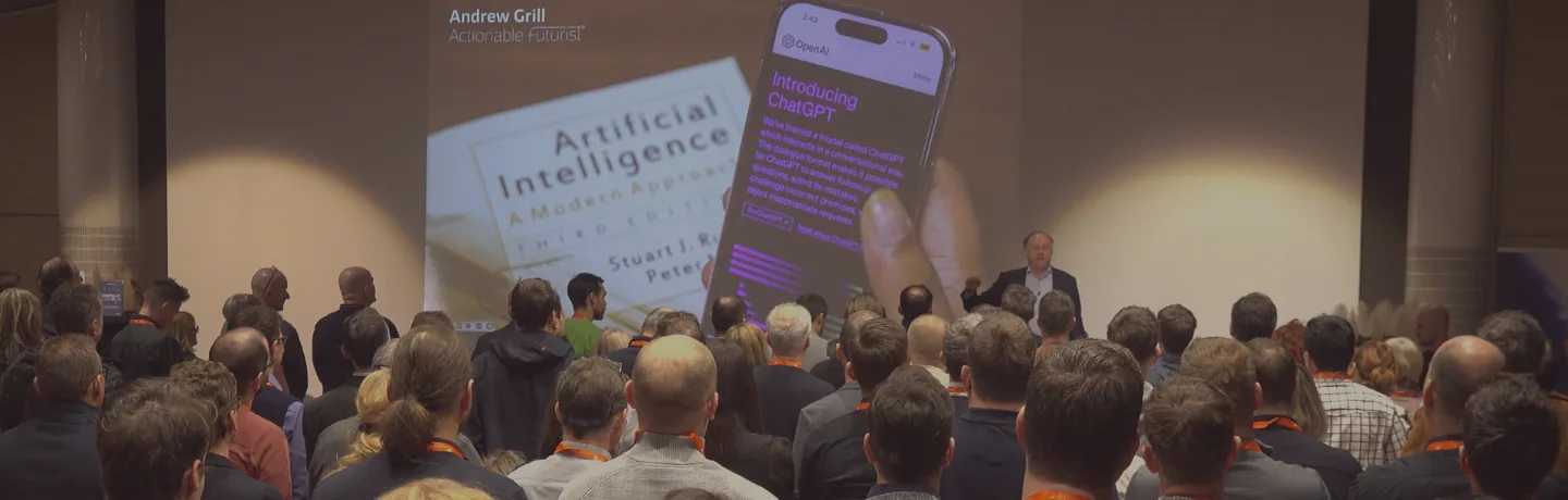 Andrew Grill presenting at the Panta Rei AI event in Lithuania