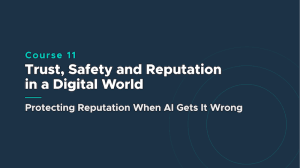 Course 11 banner: Trust, Safety and Reputation in a Digital World — Protecting Reputation When AI Gets It Wrong on a dark blue background
